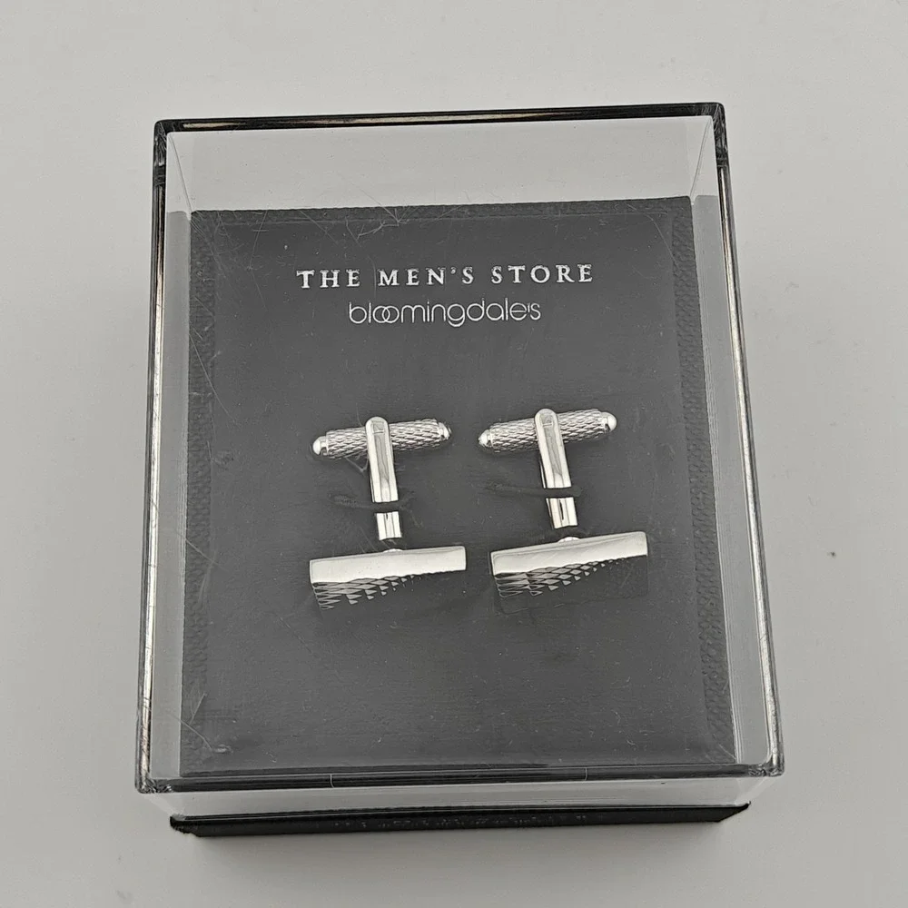 The Men's Store Bloomingdale's Cufflinks Silver Tone Textured Mens New In‎ Box